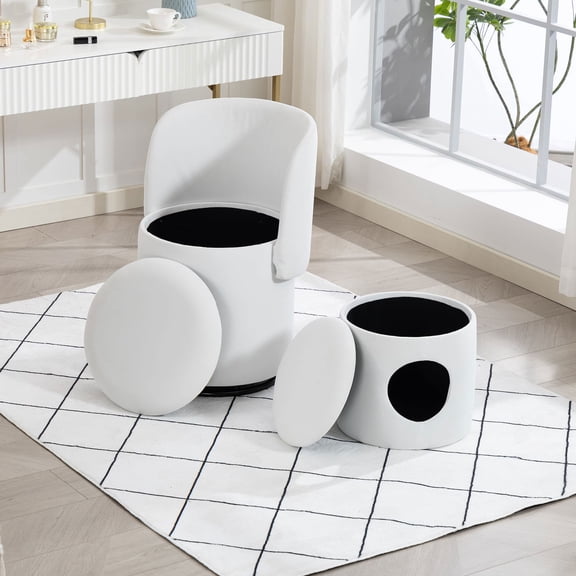 Resenkos Cozy Revolving Barrel Accent Chair with Storage Area, Versatile Padded Makeup Stool for Dressing Dining Space with Pet Bed, Beige
