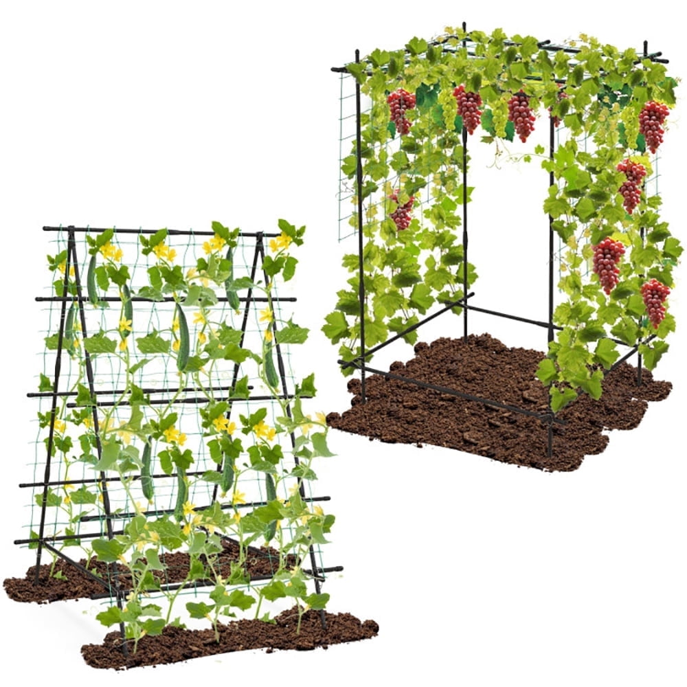 ResenkosA-Frame Garden Cucumber Trellis with Netting for Climbing Plants Outdoor-Black