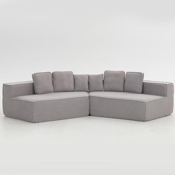 Resenkose 132" Grey Oversized Teddy Modular Sofa - Full-Foam Couch with 6 Pillows, High-Density Support for Family Gathering Spaces