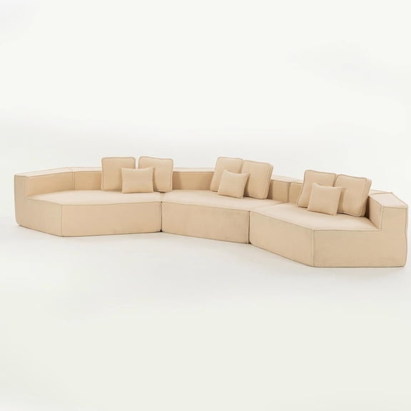 Resenkose 181" Beige Extra Large Teddy Sherpa Sofa - Full-Foam Couch with 9 Pillows, Flexible Layout for Spacious Family Homes
