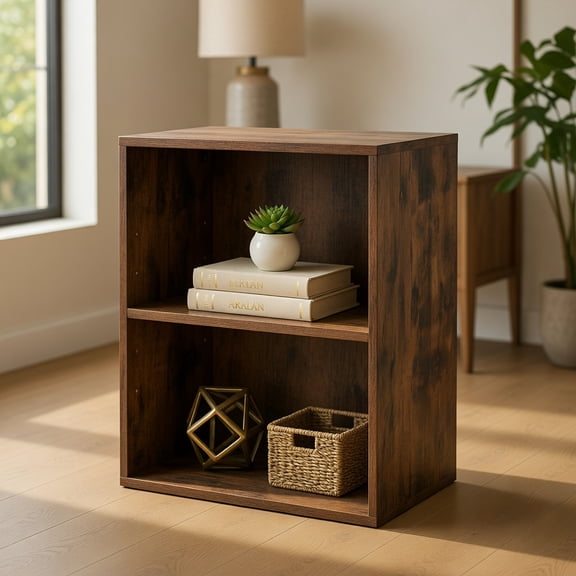 Resenkose 2-Cube Adjustable Bookcase with 5-Position Shelves, Free-Standing Home Storage Unit, Brown