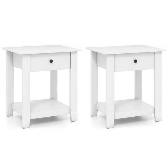 Resenkose 2-Pack 3-Tier Minimalist Nightstands with Pull-Out Drawer and Open Storage Shelf, White