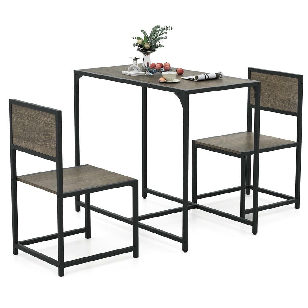 Resenkosee 3-Piece Compact Dining Set with Table and 2 Metal Frame Chairs for Small Space Living, Oak