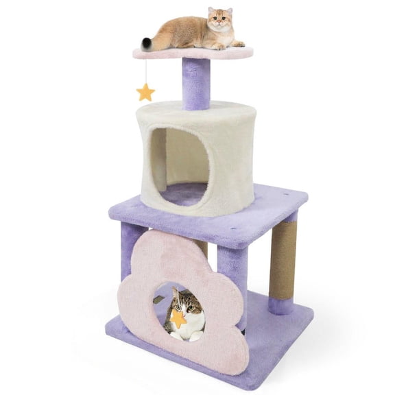 Resenkose 31.5-Inch Cute Modern Multi-Level Kitten Tower with Colorful Design for Small Cat Entertainment, Purple