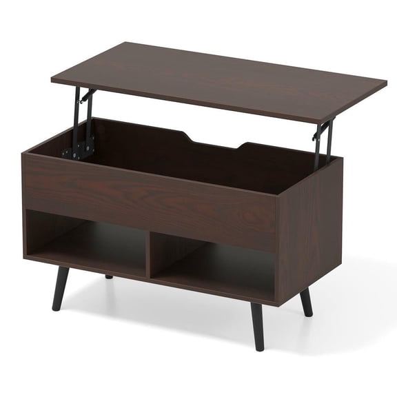 Resenkose 31.5-Inch Lift-Top Coffee Table with Hidden Storage and 2 Open Shelves for Living Room Convenience, Brown