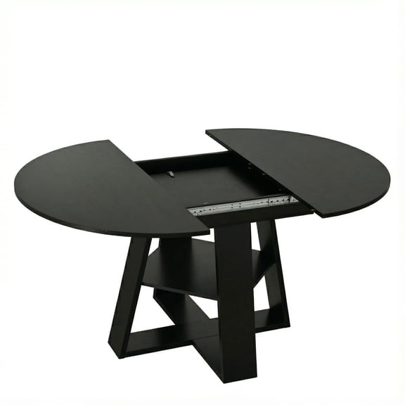 Resenkose 43.3"-59" Versatile Extendable Oval Dining Table, Sturdy Wooden Base Table with Storage for Dining Room, Kitchen, Black