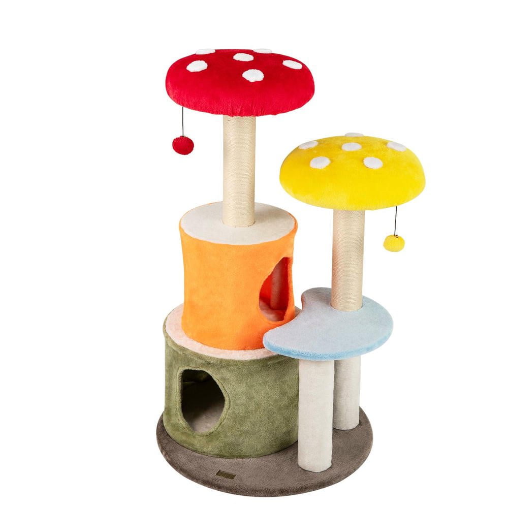 Resenkose 43-Inch Tall Cute Cat Tree with 2 Spacious Condos and Soft Padded Platforms for Kitten Comfort, Multicolor​