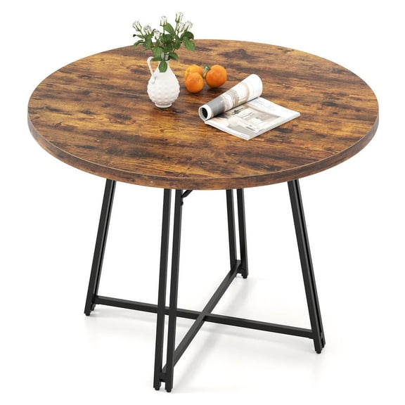 Resenkose 47-Inch Round Dining Table with Stable Cross Base for 4 to 6 People Family Gatherings, Rustic Brown