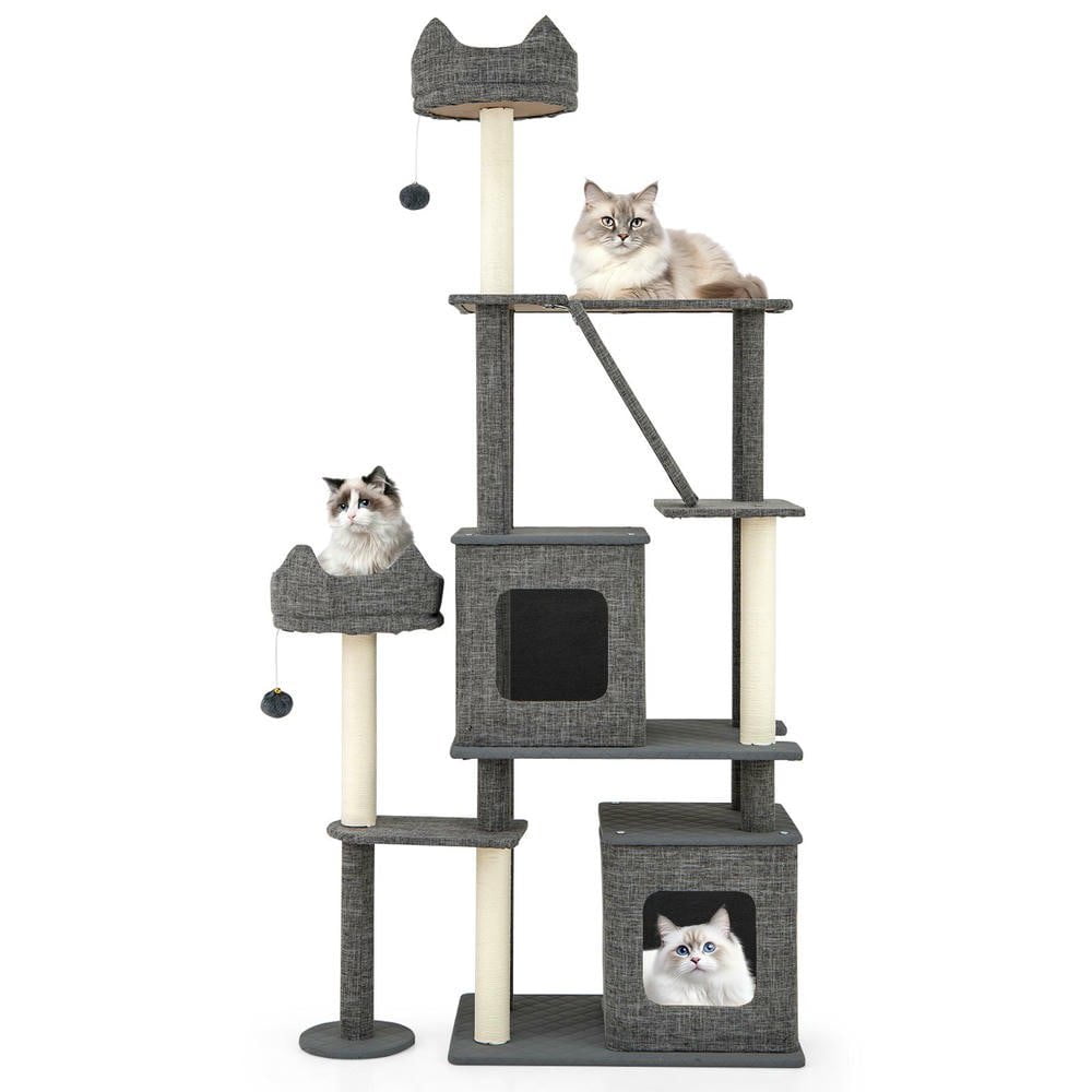 Resenkose 71-Inch Tall Multi-Level Large Cat Tree Tower with Sturdy Scratching Posts for Active Feline Play, Grey​