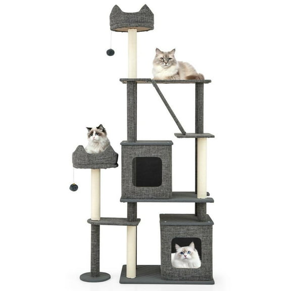 Resenkose 71-Inch Tall Multi-Level Large Cat Tree Tower with Sturdy Scratching Posts for Active Feline Play, Grey​