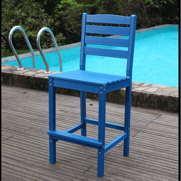 Resenkose HDPE Outdoor Bar Dining Chair, Waterproof Corrosion Resistant All Weather Seating for Garden, Lawn, Backyard, Navy Blue