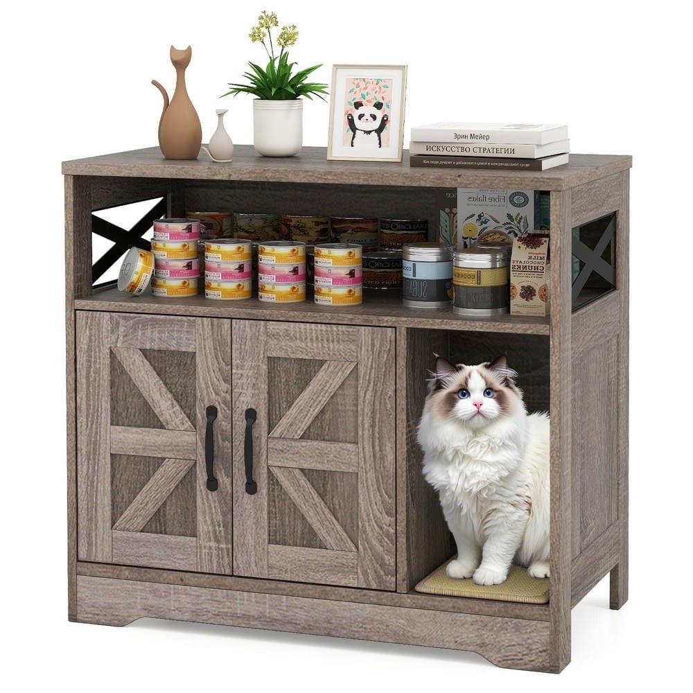 Resenkose Hidden Cat Litter Box Enclosure Washroom Furniture with Built-In Storage for Pet Supplies, White