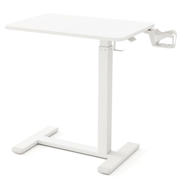 Resenkose Mobile Standing Desk Height Adjustable Overbed Bedside Table with Functional Cup Holder, White