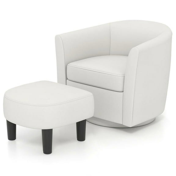 Resenkose Modern Club Swivel Accent Chair with Ottoman Footrest and Ergonomic Curved Backrest for Relaxation, Beige