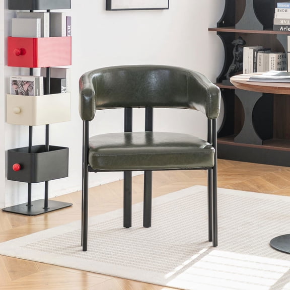 Resenkose Modern Dining Chairs Set of 2, Faux Leather Barrel Chair with Curved Back & Armrests Metal Frame for Kitchen, Living Room, Restaurant, Green