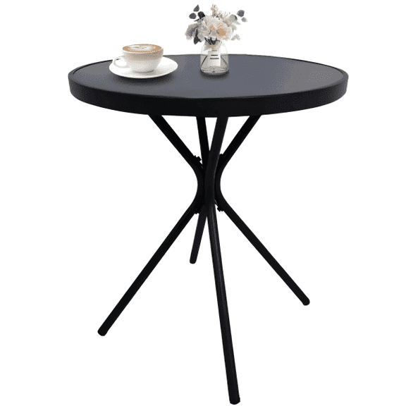 Resenkose Weatherproof Outdoor Accent Table with 250lbs Load Capacity, Tempered Glass Side Table for Balcony, Garden and Terrace Space, Black