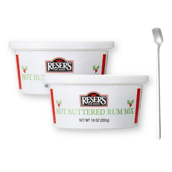 Reser's Hot Buttered Rum Hot Toddy Batter Mix 10 Oz. X 2 with Stainless Steel Cocktail Stirring Spoon (3-Pc Set)