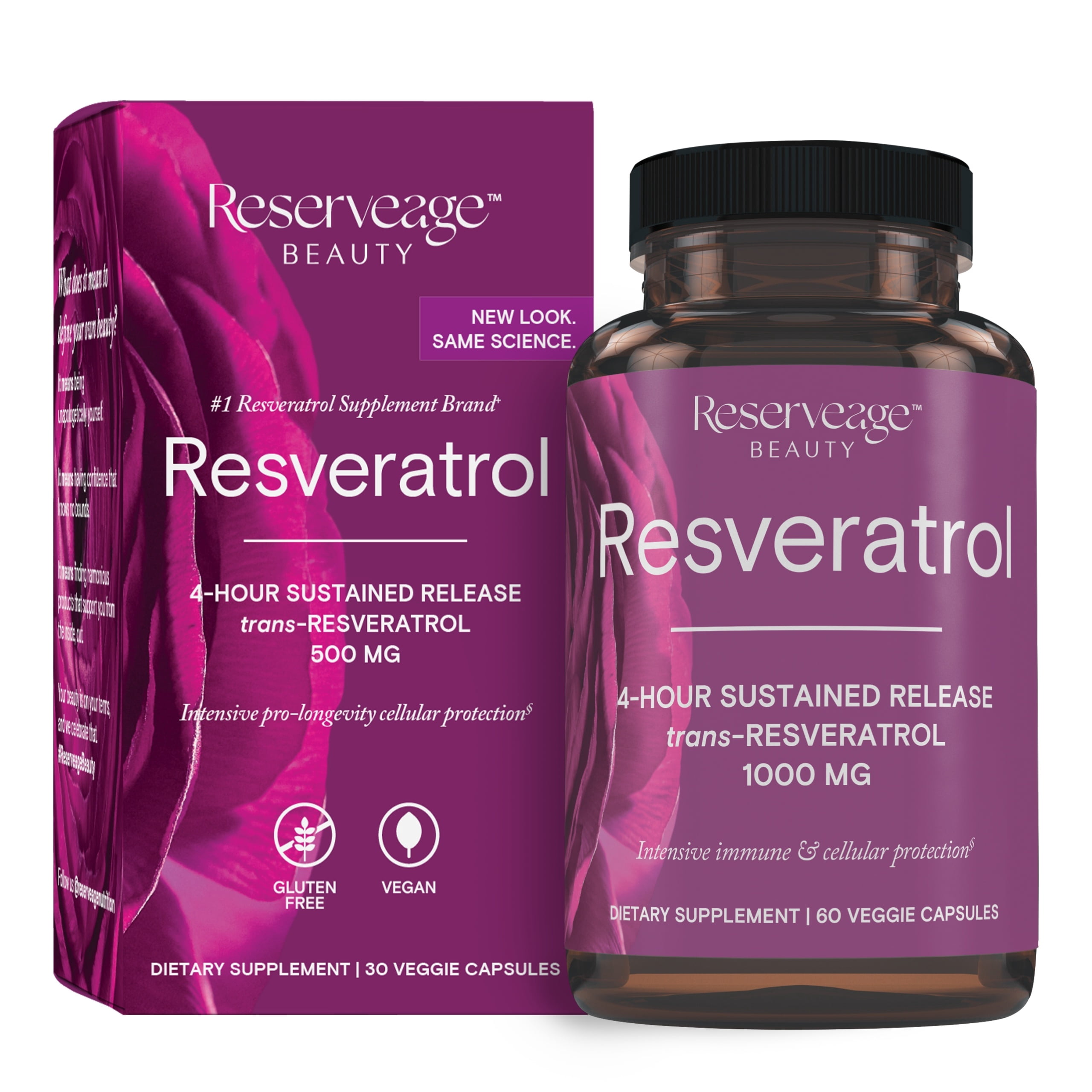 Reserveage, Resveratrol 1000 mg, Antioxidant Supplement for Heart and Immune Health, Supports Healthy Aging, Paleo, Keto, 60 Capsules
