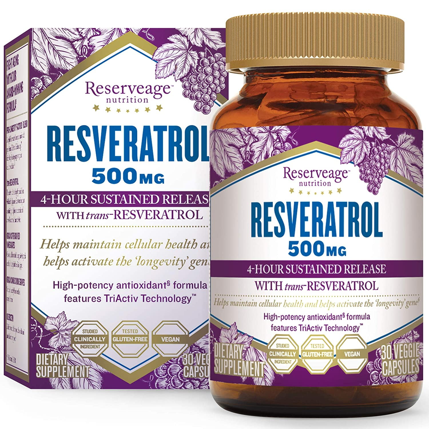 Reserveage, Resveratrol 500 mg, Antioxidant Supplement for Heart and