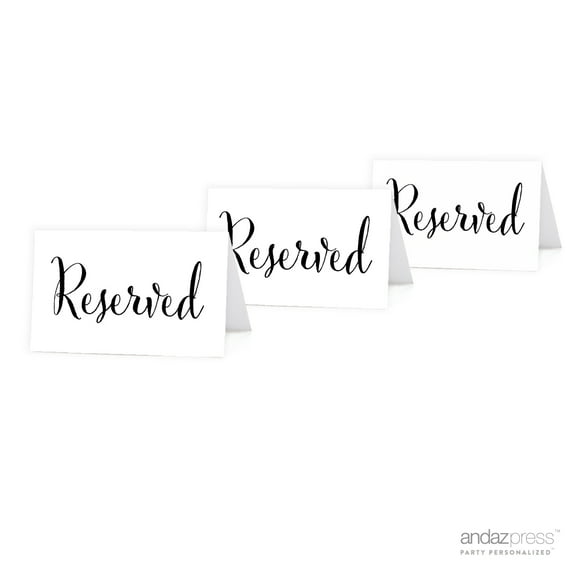 Reserved Formal Black & White Table Tent Place Cards, 20-Pack
