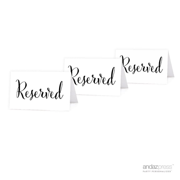Koyal Wholesale Formal Black & White Table Tent Place Cards, Reserved, 20-Pack