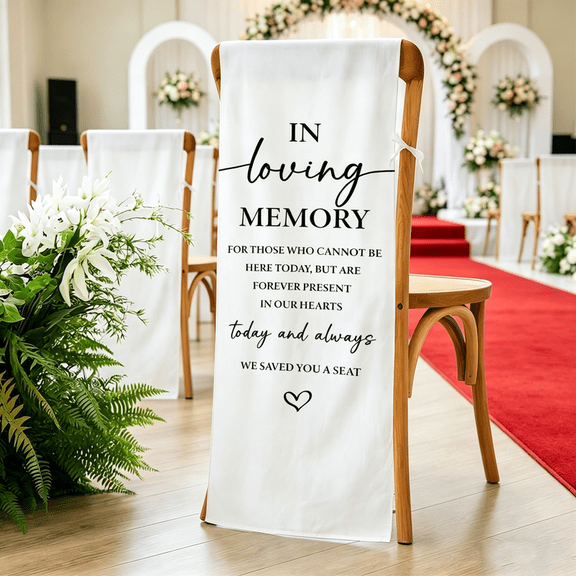 Reserved Memorial Wedding Chair Sign, In Loving Memory Wedding Reserved Sign for Chair, Save a Seat for Someone In Heaven, Reserved Seating Decoration for Weddings Parties, 50 x 15 Inch