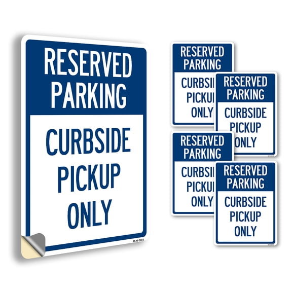 Reserved Parking Curbside Pick-up Only Public Safety Vinyl Decal Label 5 Inch x 3.5 Inch - 5 Pack