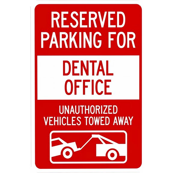 Reserved Parking for Dental Office Unauthorized Towed Sign 8"x12" - Security Metal Wall Decor for Dental Clinic Parking, Office Lot, Practice Building, Yard Street Road Home