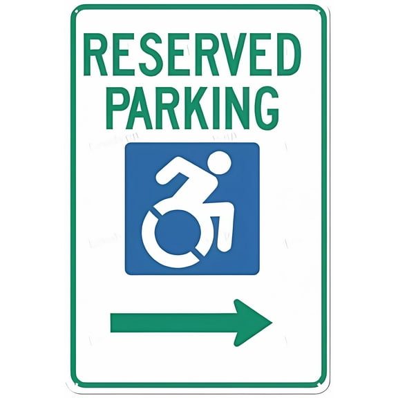 Reserved Parking Handicap Symbol Sign with Right Arrow - 8"x12" Aluminum Metal Sign, Fade Resistant, Directional Accessible Parking, Commercial Alert
