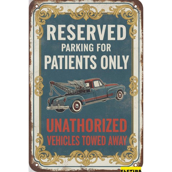 Reserved Parking Patients Only Metal Vintage Street Warning Sign Road Outdoor Yard Floor 8x12in