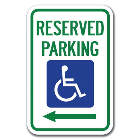 Reserved Parking with Handicapped Symbol with Left Arrow Sign 12" x 18" Heavy Gauge Aluminum Signs