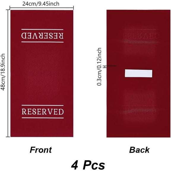 Reserved Seating Sign Seating Placeholder with Printed Word Reserved Chair Signs for Weddings Parties Celebrations Receptions Church or Event(Red 4pcs)
