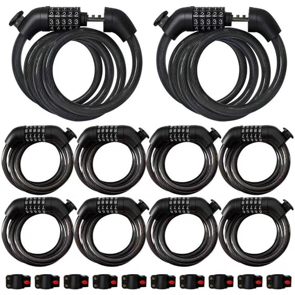 Resettable 5-Digit Steel Cable Lock 10-Pack Coiling Combination Security for Bicycle Motorcycle Gate Fence and Outdoor Equipment