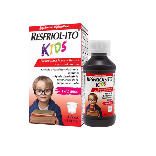 Resfriolito Kids Mucus & Congestion, Runny Nose, Flems, Cough Reliever Syrup 4 fl oz