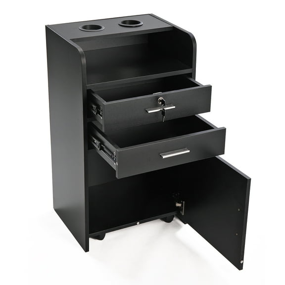 Reshable Salon Styling Station Barber Station with 2 Drawers 2 Hair Dryer Holders and 1 Cabinet Black