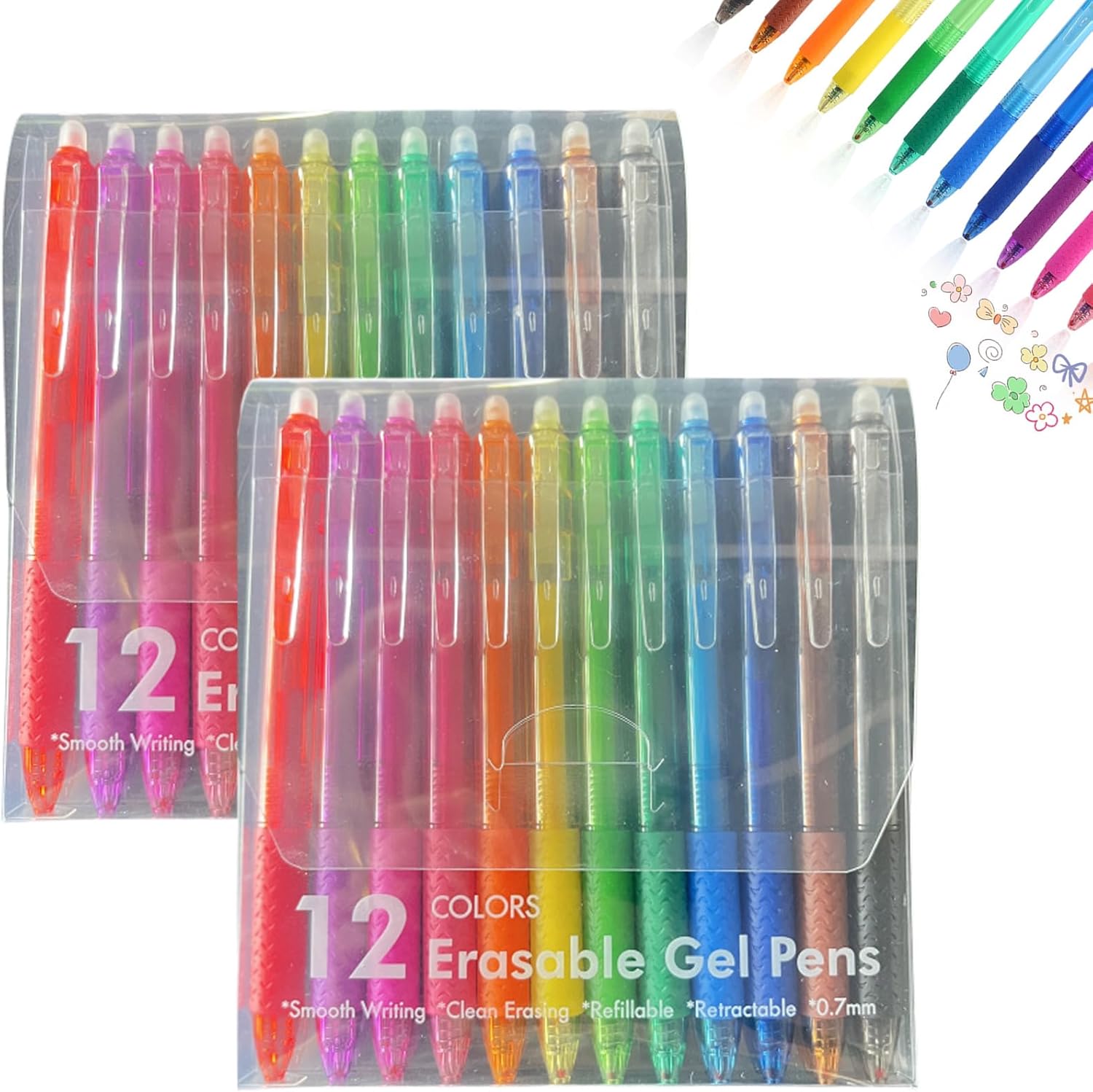 Reshline Erasable Pens, MultiColor Erasable Gel Pens, 12 Colors