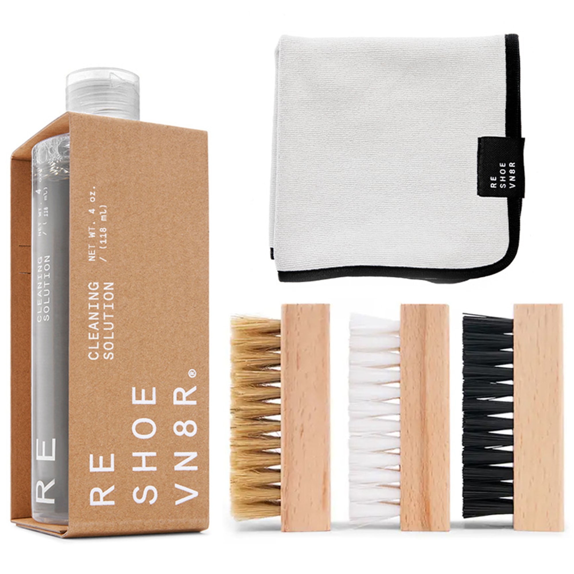 Reshoevn8r Essential Shoe Cleaning Kit, 1-Count with 4 oz Solution, Brush Set, and Microfiber Towel for Leather, Suede, Mesh, and Canvas