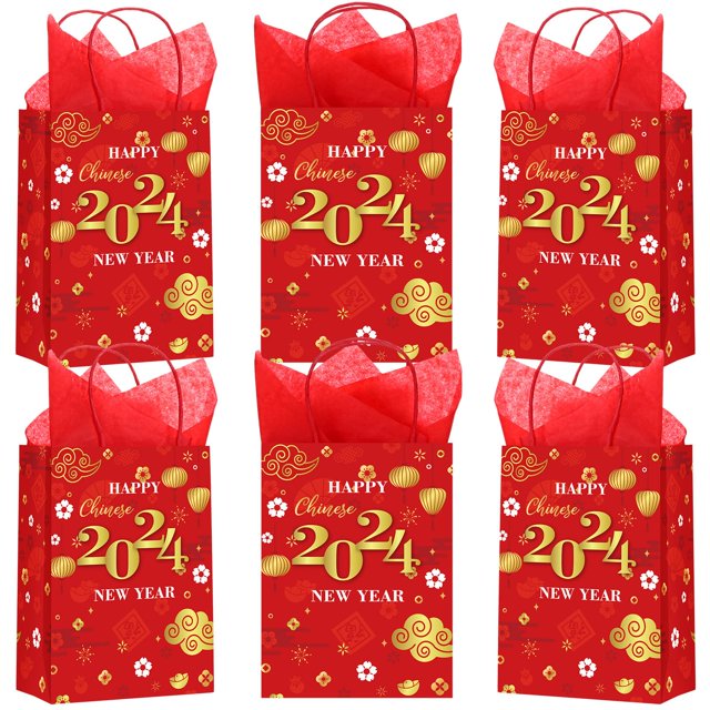 Resholder 20 Pack Chinese STF9 New Year Gift Bags Handle 2024 Happy
