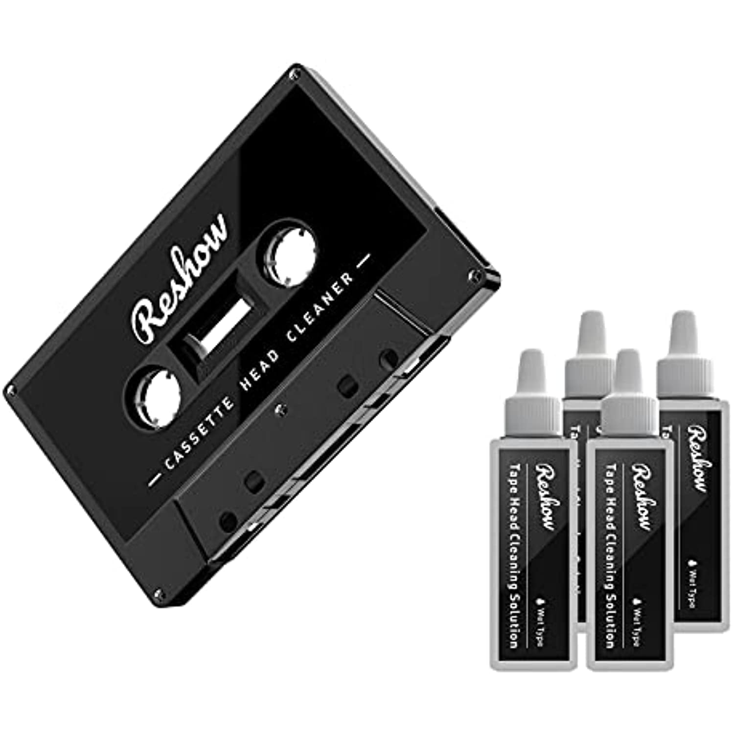 Reshow Audio Tape Cassette Head Cleaner w/ 2 Cleaning Fluids Care Wet