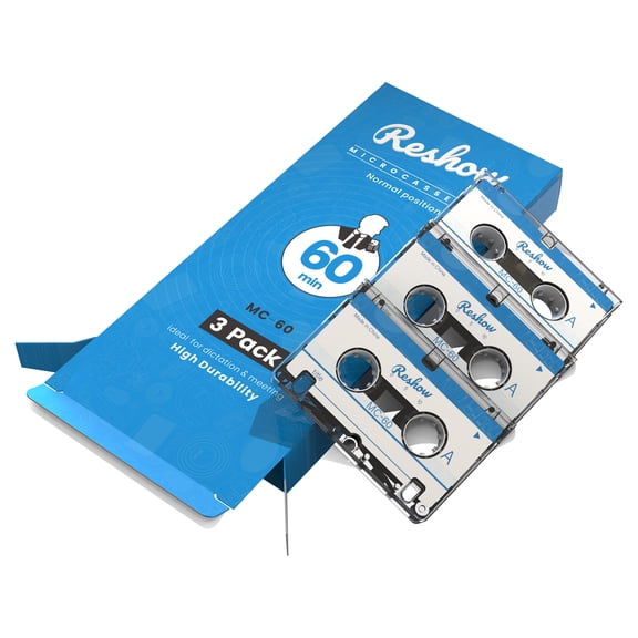 Reshow Dictating Microcassette - Micro Cassette Tapes Blank for Recording MC-60 Minutes Suited for Lectures and Seminars -3 Pack