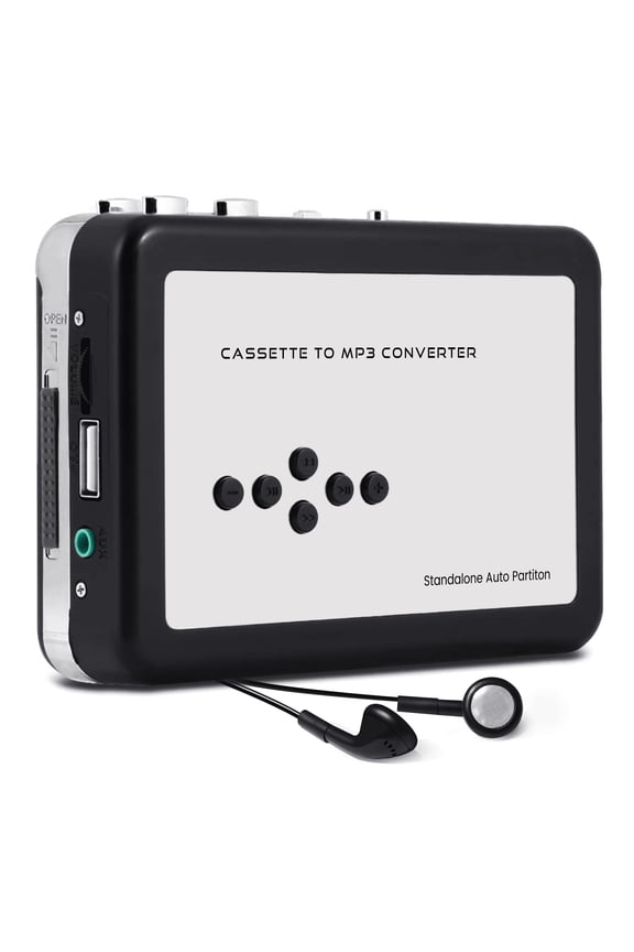 Portable Cassette Player USB to MP3 Converter, Tape Digital Converter, Built-in Speaker, White