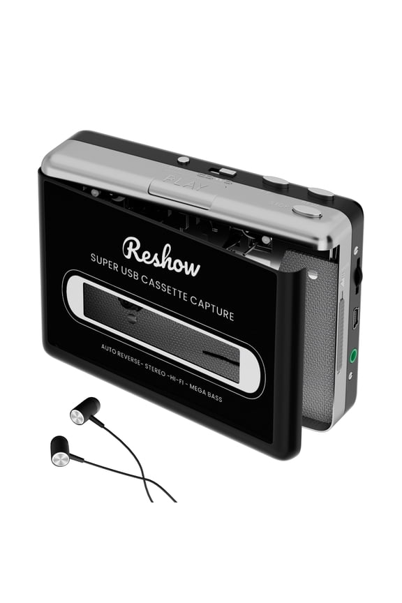 Portable Cassette Player, USB Cassette to MP3 Converter, Tape Digitalizer for Laptop and PC, Black