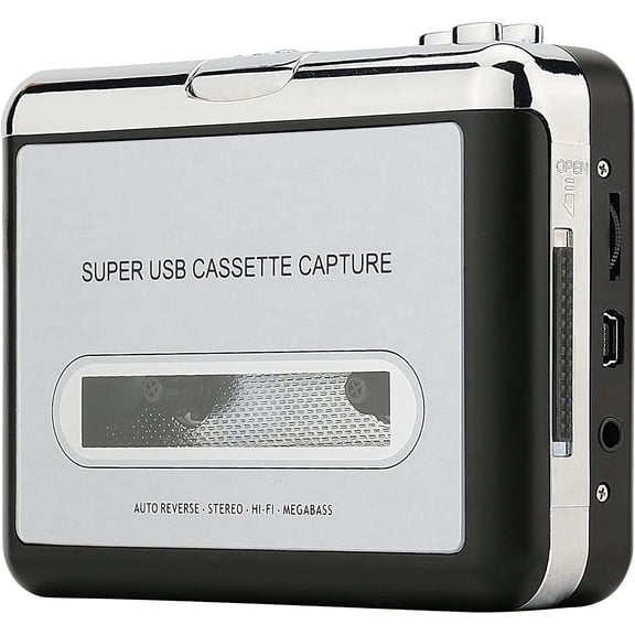 Reshow Retro Walkman Cassette Player, Portable Tape Player and Audio Cassette to Digital Converter, Compatible with Laptops and Personal Computers, Convert Tapes to iPod Format (Silver)