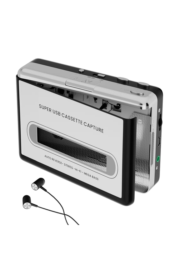 Portable Walkman Cassette Player, USB Tape to MP3 Digital Converter for Laptop/PC, Silver