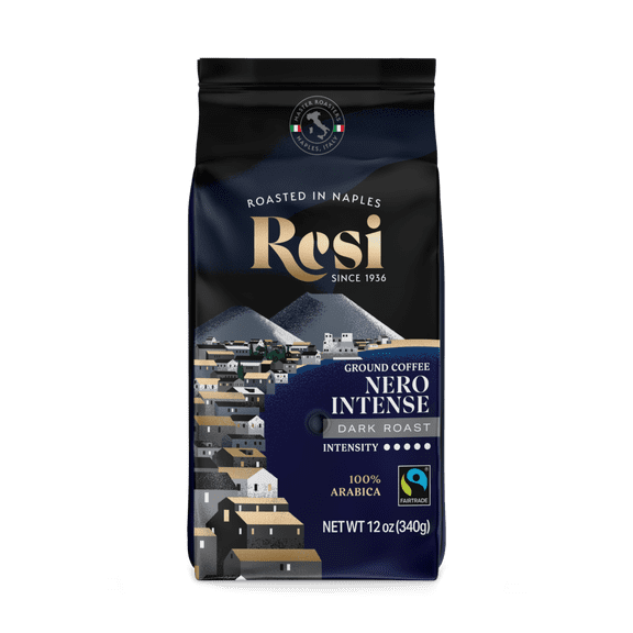 Resi Coffee - Nero Intense Ground Coffee, Dark Roast, Roasted In Naples, 100% Arabica, 12 oz, 1Bag