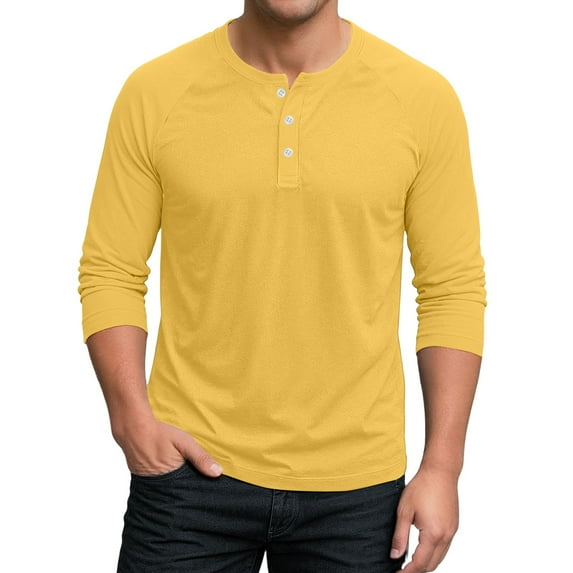 Resicozy 2025 Henley Shirts for Men Raglan 3/4 Sleeve Vintage Baseball T-Shirts Fall Casual Big and Tall Sport Athletic Tee Tops Yellow L