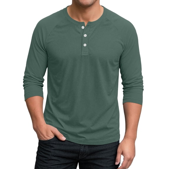 Resicozy 2025 Henley Shirts for Men Raglan 3/4 Sleeve Vintage Baseball T-Shirts Fall Casual Loose Fit Sport Athletic Tee Top Dark Green XL