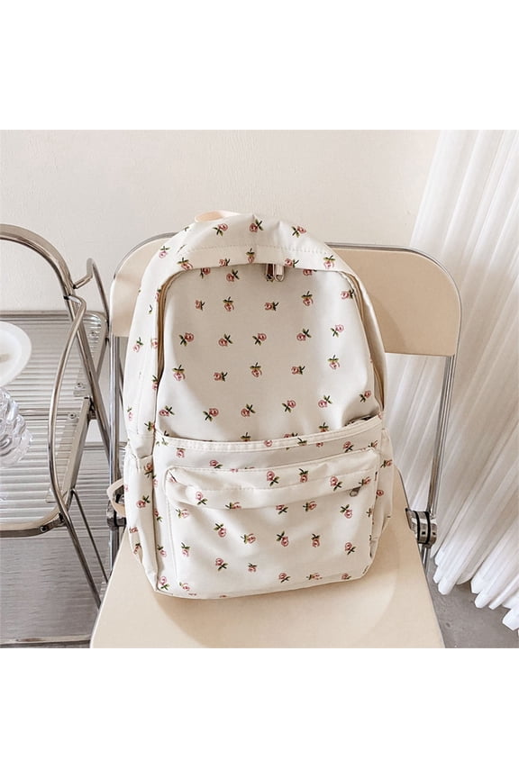 2026 Cute Bag Floral Printed Backpack for Grils Aesthetic Backpack Laptop Daypack White Flower Printed