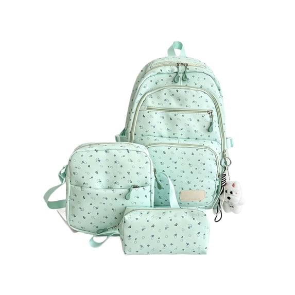 Resicozy 2026 Cute Polka Dot Backpack 4-Piece Set for Teen Nylon Backpack Set Aesthetic Daypack Green