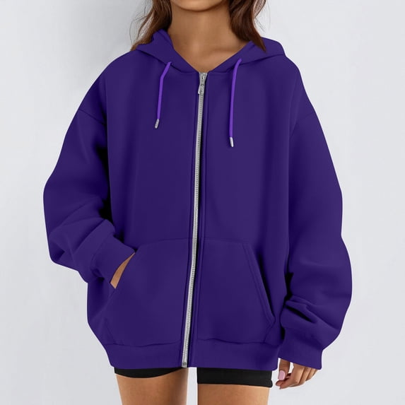 Resicozy 2026 Zip Up Hoodies for Women Fall Winter Casual Sweatshirts Zipper Oversized Lightweight Cute Jackets with Pockets Dark Purple M